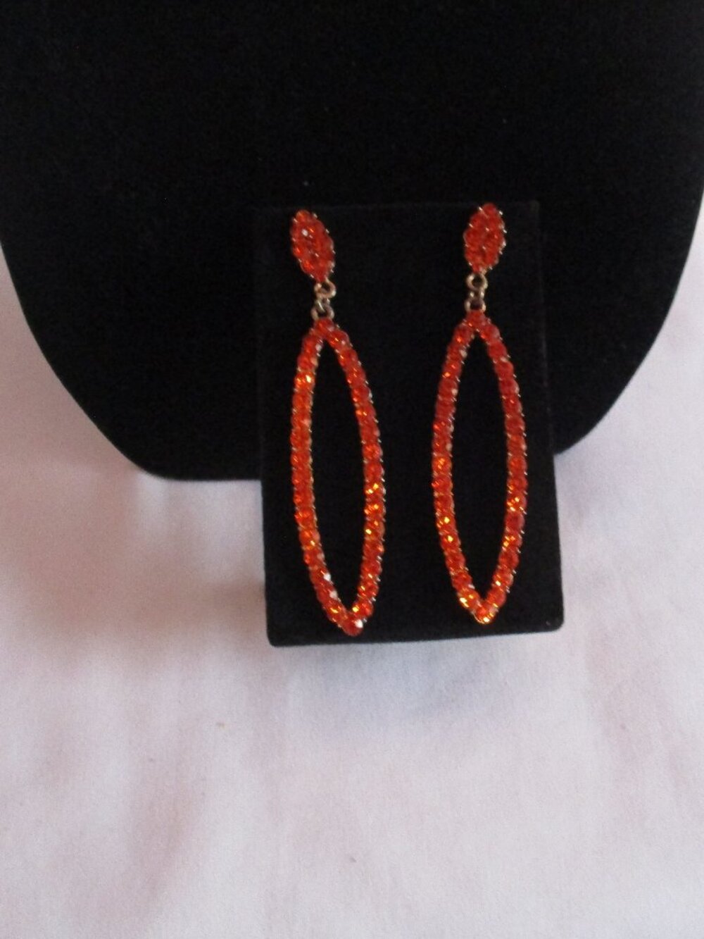 Rhinestone Open Marquise Drop Earrings Statement Orange 3.5 in